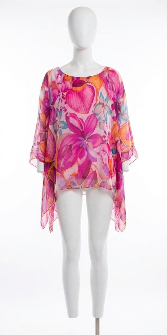 NEW GIGI MODA seta botanical kaftan top in hot pink